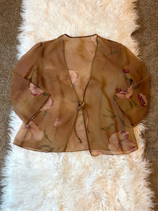 Other - Sheer Floral Tie Front Kimono Cover Up